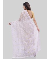 DESH BIDESH Women`s Phulkari Resham Dhakai jamdani Bengal Pure Cotton Handloom Saree Whole Body Design without Blouse Piece (Off White)